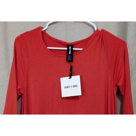 Agnes & Dora 3/4 Sleeve Swing Tunic Red Dress Size SMALL Pockets Lagenlook - Picture 10 of 14
